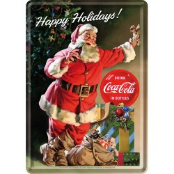 Placa metalica - Coca Cola - Happy Santa - 10x14 cm